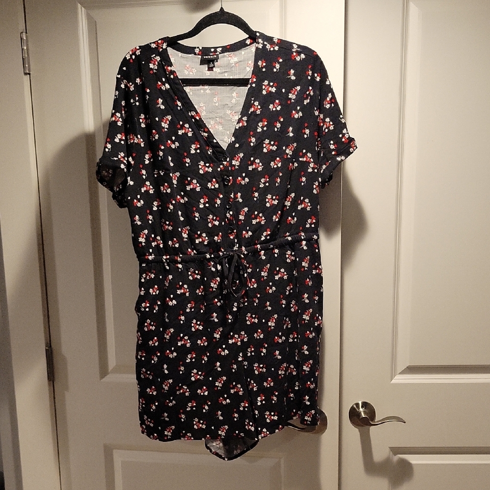 Floral Black Romper with Red and White Accents